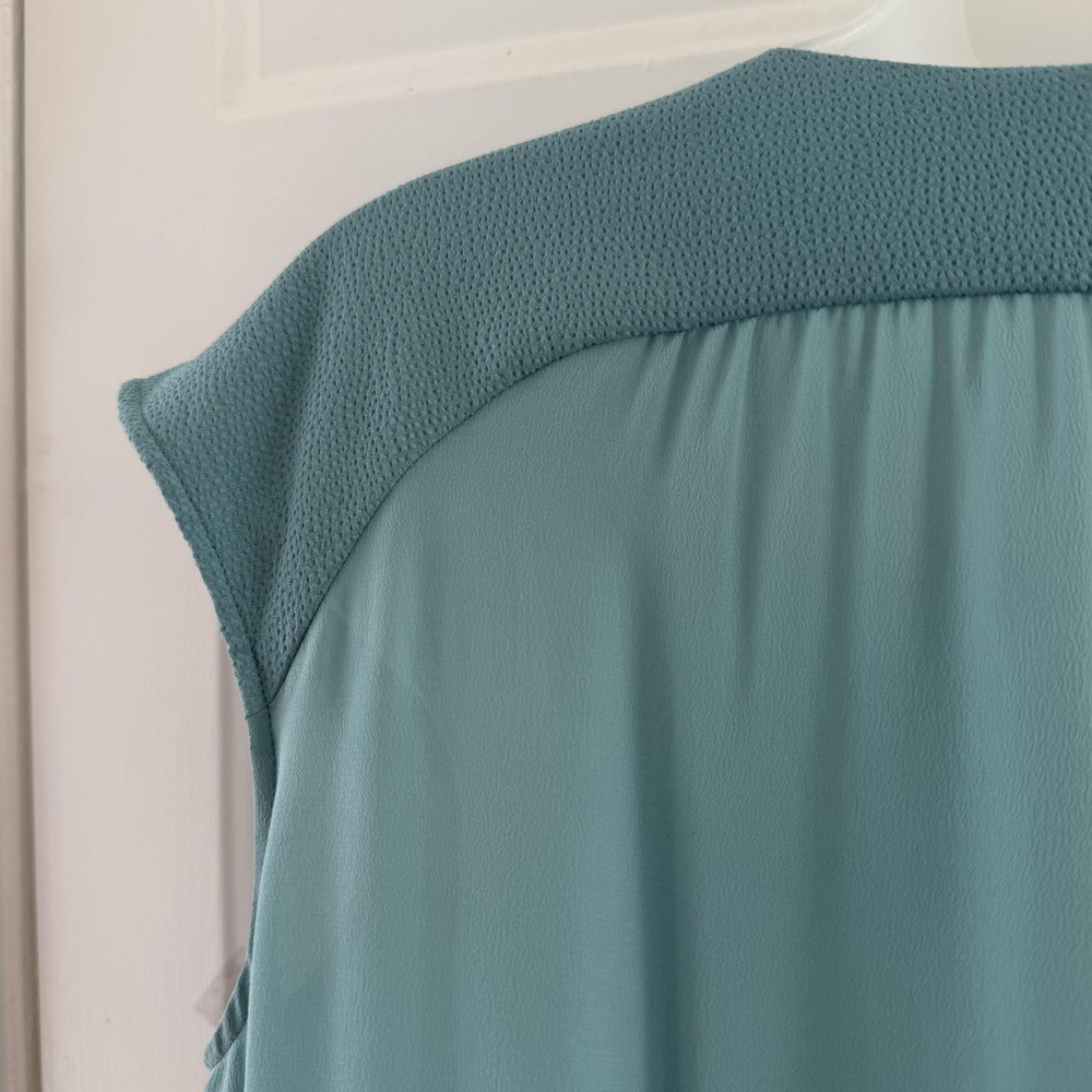 Comptoir Des Cotonniers Dress Womens 2 Mint Aqua Silk V Neck Shift Pockets Work - Picture 9 of 16